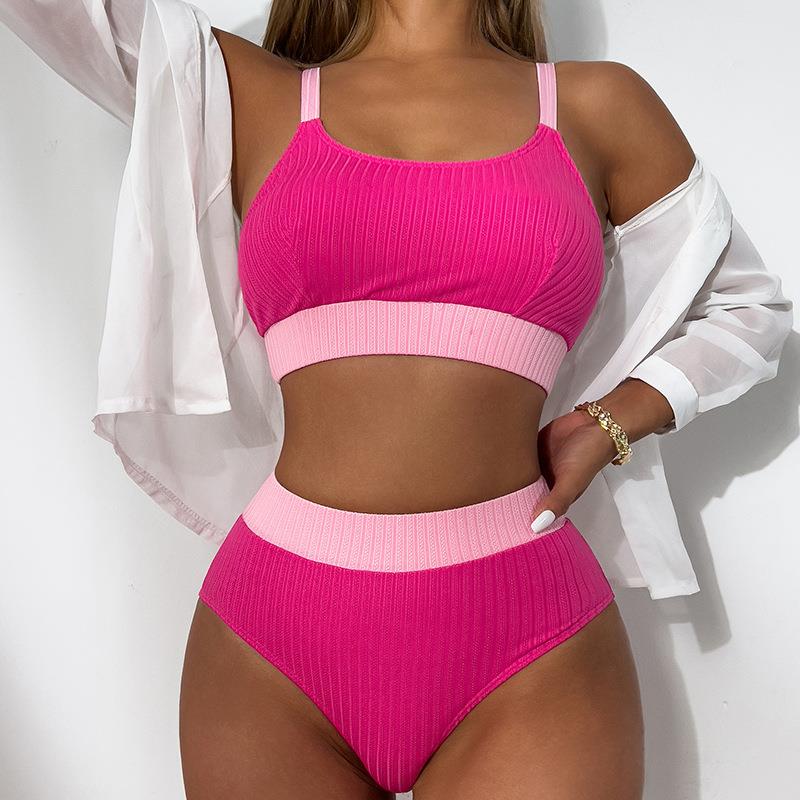 Two-piece women color high for with waist swimsuit matching