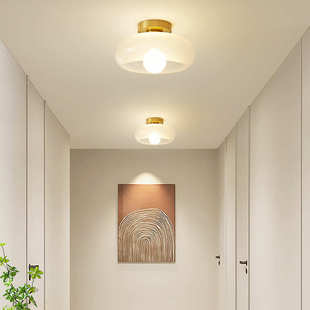 法式 奶油风玻璃玄关吸顶灯全铜卧室过道阳台衣帽间灯入户中山灯具