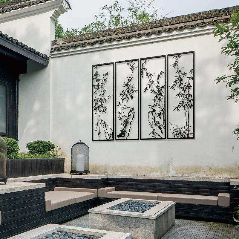 新中式立体竹叶金属装饰壁挂墙面挂件餐厅别墅室内外铁艺屏风壁饰