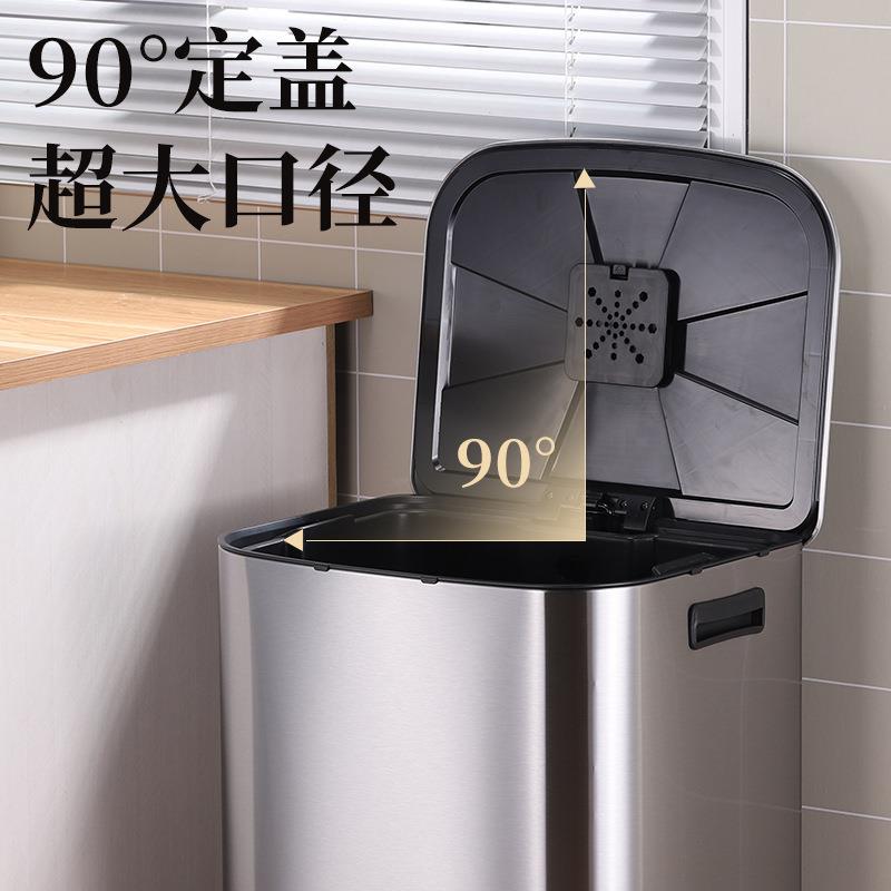 1大容量长方形L不锈8钢SAL垃圾桶脚踏缓防降臭盒厨房客厅酒店收纳