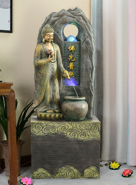 佛像流水摆件客厅假山水景观加湿器喷泉循环水玄关落地家居装饰品