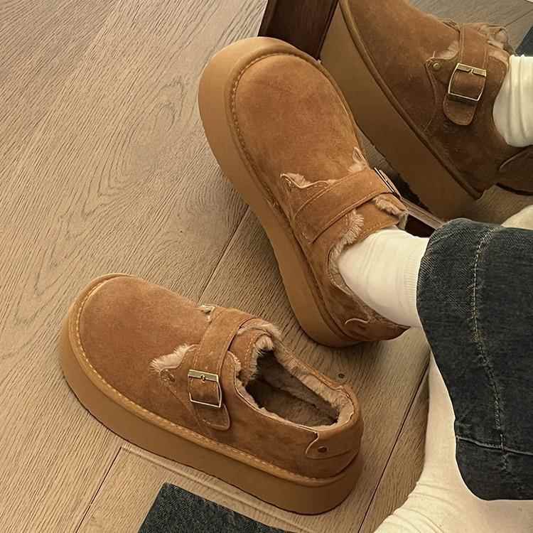 勃肯棉鞋女冬季加绒外穿2024新款一脚蹬厚底增高大头面包鞋雪地靴