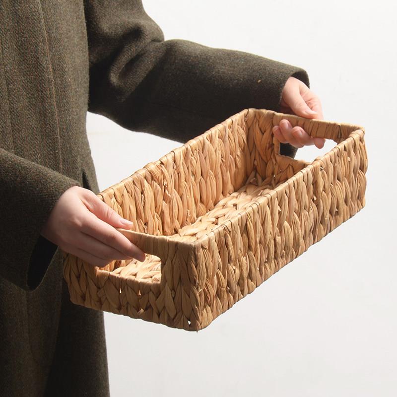 oakliving葫芦草编织收纳篮长方形家居整理篮编织储物篮子杂物