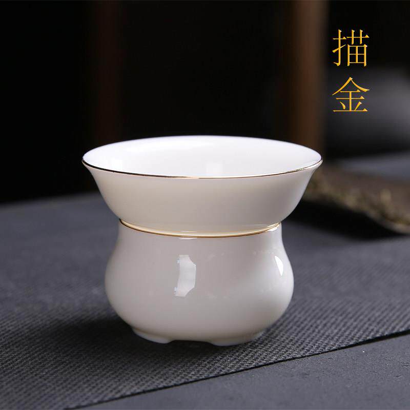 描金羊脂玉白瓷茶漏茶滤陶瓷茶叶渣过滤网布茶具配件耐用滤茶器