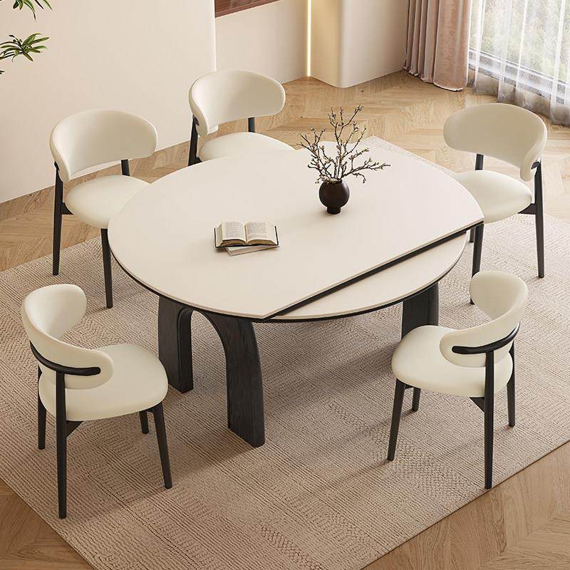 法式实木岩板餐桌可伸缩现代简约方圆两用家用小户型折叠可变圆桌,住宅家具,岩板餐桌,淘宝优惠券,粉丝福利购,淘宝优惠卷