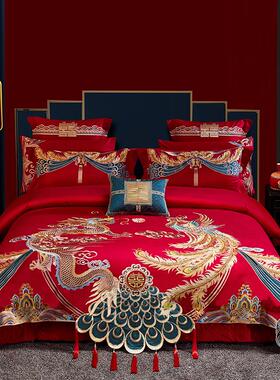 RIT套120支中绣式婚庆四件长绒棉刺被套0结婚大F76TTM7H红色陪嫁