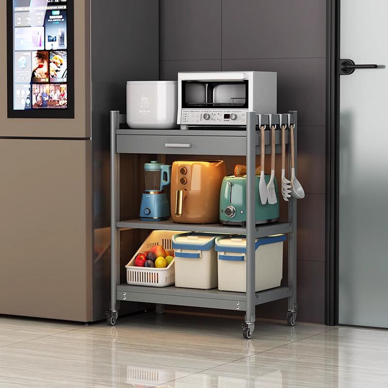太空铝厨房微波炉置物架落地多层家用多功能烤箱电器收纳储物柜子
