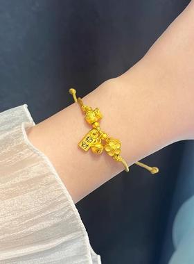 黄金桃花铃铛手绳女新福袋款铃色兰花半镯编织手链百搭古典饰品