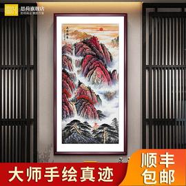 竖版玄关纯手绘山水装饰画，挂画走廊过道，公司牌匾壁画办公室字