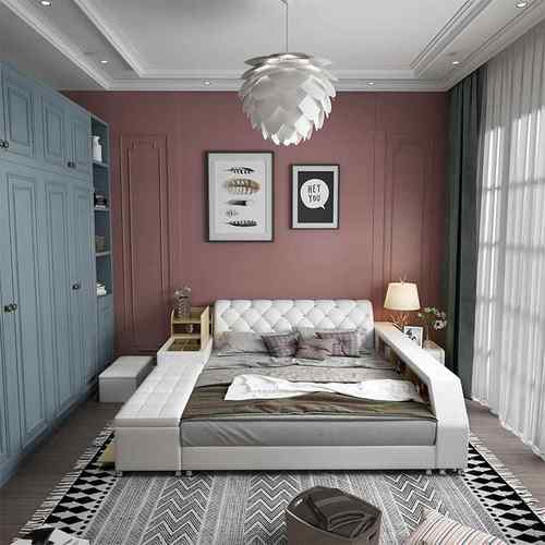 现代简妆约梳台R-07#榻榻米主卧双人艺床美床式轻奢床柜一体1.8米