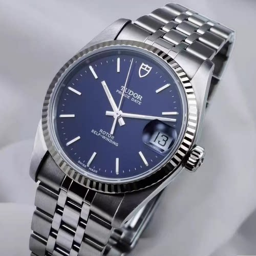 好价9.8新 帝舵王子系列精钢18K白金圈自动机械表34MM男表74034