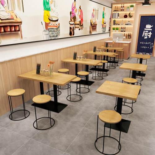 小吃店快餐桌椅组合奶茶早餐汉堡烧烤饭店商用餐饮面馆桌子长方形