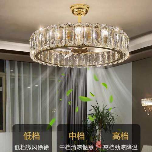 风扇吊灯客厅餐厅主灯法式奶油风水晶电镀卧室书房间现代简约灯具