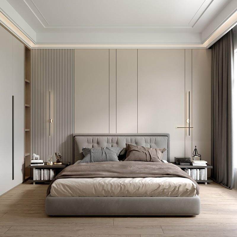 7K现代简约客厅电视硬包背景墙沙发卧室格栅软包墙围定制床头护