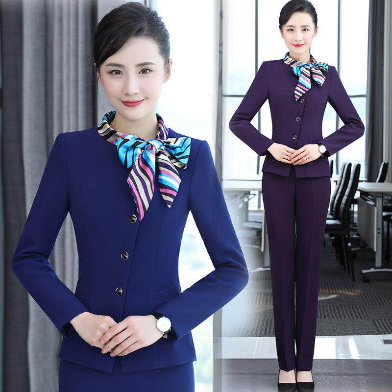 秋冬新款时尚气质酒店服务员工作服美容师空姐制服西装套装两件套