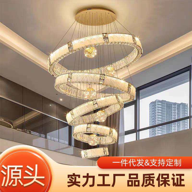 复式楼大吊灯别墅中空客厅吊灯楼中楼挑空轻奢水晶酒店大堂楼梯灯