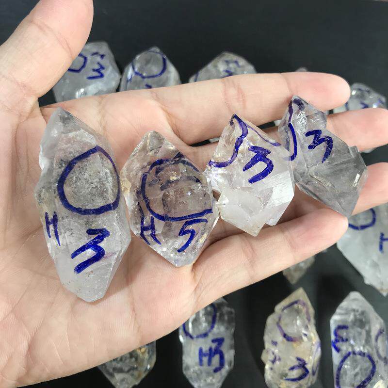天然白水晶赫尔基蒙闪灵钻双尖摆件流沙水胆矿物晶体石