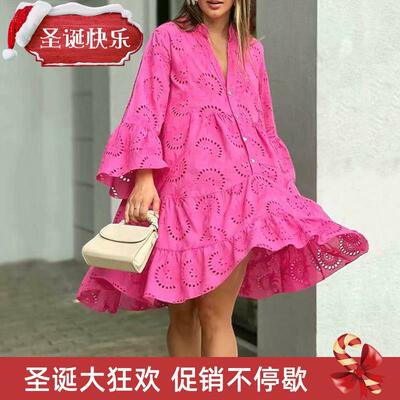 kCross17278471 border V-nec loose lacse large wing dress