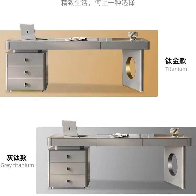 现代简约岩板书桌轻奢办公桌设计师高端台式电脑桌家用写字台