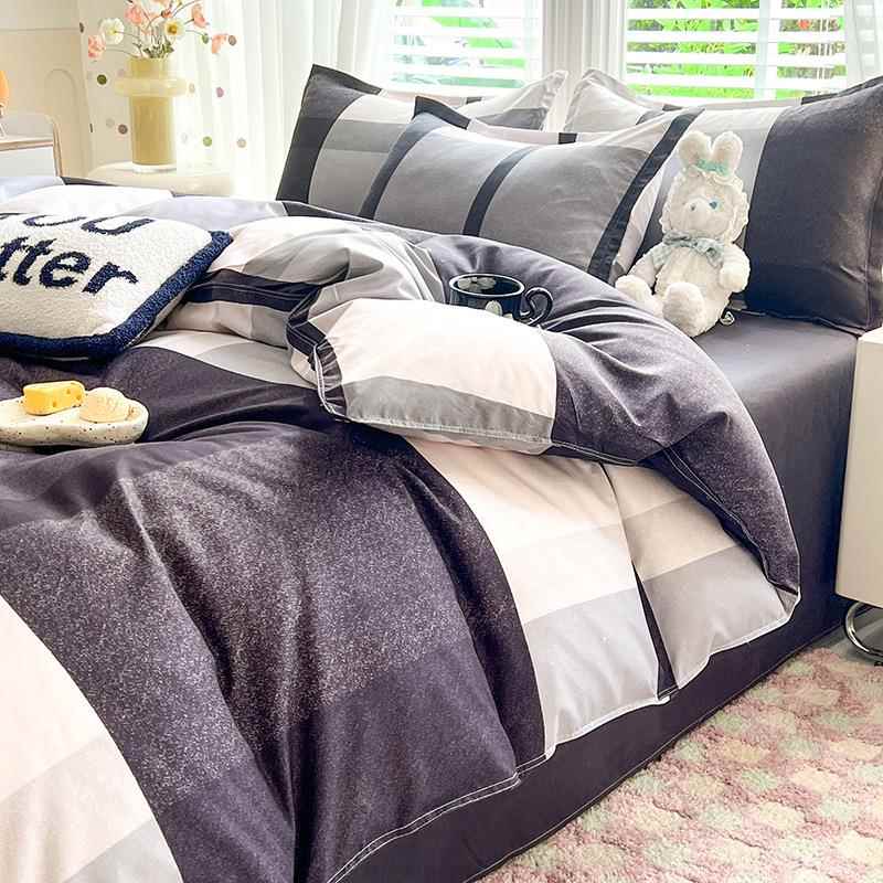 床上四件套纯水洗棉全被套罩宿舍单人学生床品床单格里斯三件套