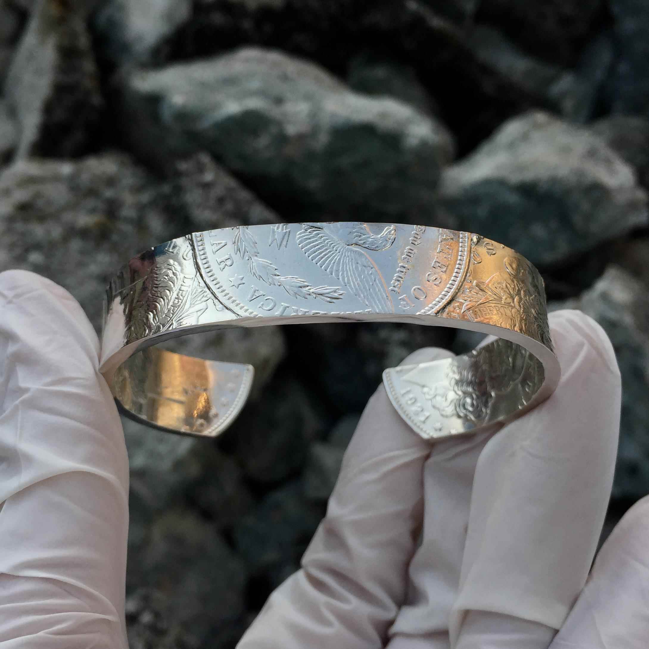 高档摩根币手工复意古银手镯男创性欧鹰美飞个女神硬币s925纯银手