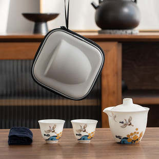 快客杯便携式 金镶玉旅行茶具套装 陶瓷茶具户外泡茶杯茶壶一壶二杯