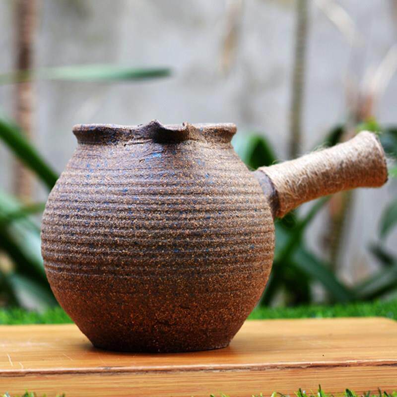 云南粗陶烤茶罐土陶全手工茶具侧把公道杯覆古柴烧煮茶器茶海泡茶