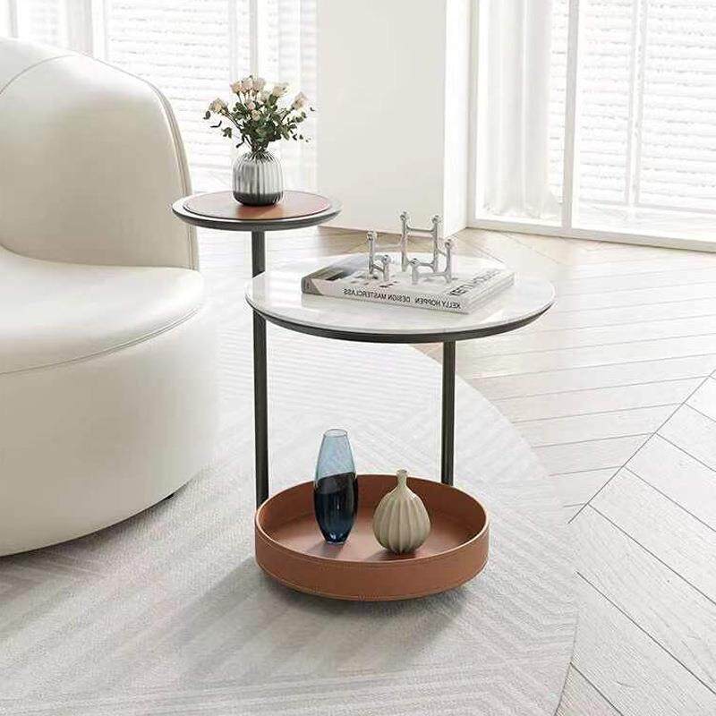 意式极简岩板边几现代简约客厅实木沙发小圆几北欧设计师轻奢角几