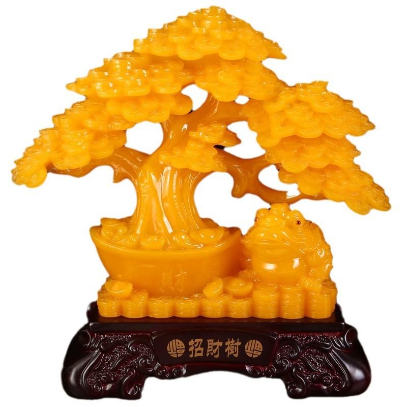 树脂工艺品蜜蜡色招财树摆件创意中式招财装饰送客户商务礼品