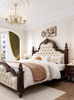 中古风式实床复古床全90913实美床雕花木罗马柱美式木轻奢主卧床