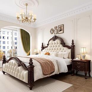古风中式 轻奢卧床婚 实木床复111古床美全实木床雕花主罗马柱美式