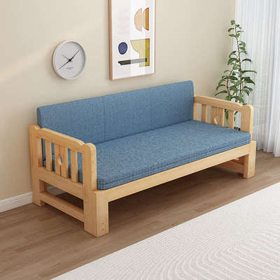 新款沙发床一体两用双人多功能客厅新款实木折叠推拉床木质伸缩榻