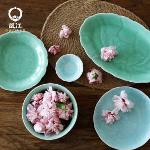 9英寸菜盘陶瓷水果盘鱼盘深盘 瓯江龙泉青瓷牡丹中餐盘冷菜垫盘7
