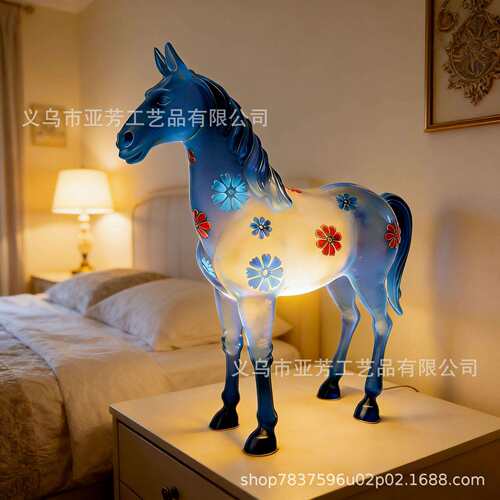 琉璃花马小夜灯Glazed Flower Horse Night Light 树脂工艺品摆件