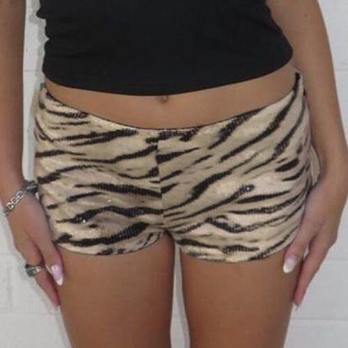 Women's Zebra Stripe Print Glitter Sequins Shorts Casual