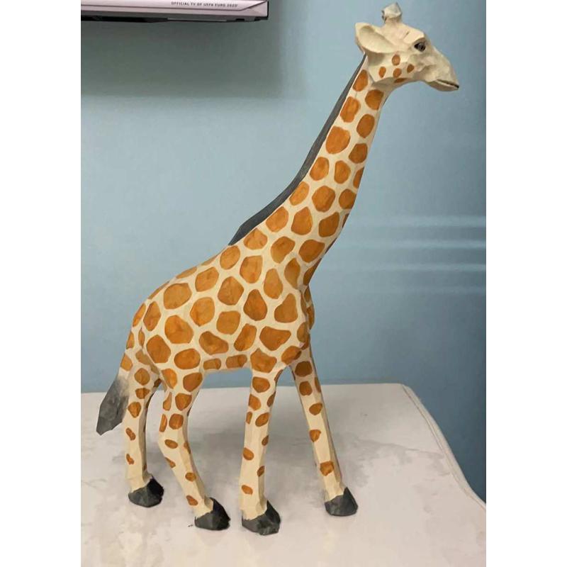 木制工艺品木雕长颈鹿摆件棕马摆件桌面摆件礼品