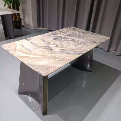 现代家用餐厅长方形卡里冰玉威尼斯棕奢石餐桌天然大理石餐桌饭桌