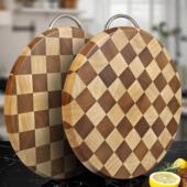 实木菜板棋盘格切菜板家用厨房圆形砧板双面水果盘方格子案板加厚