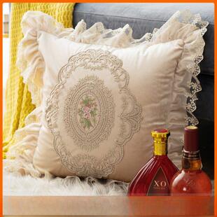 高档奢华北欧式沙发靠垫靠枕抱枕套子不含芯汽车毛绒蕾丝边可定做