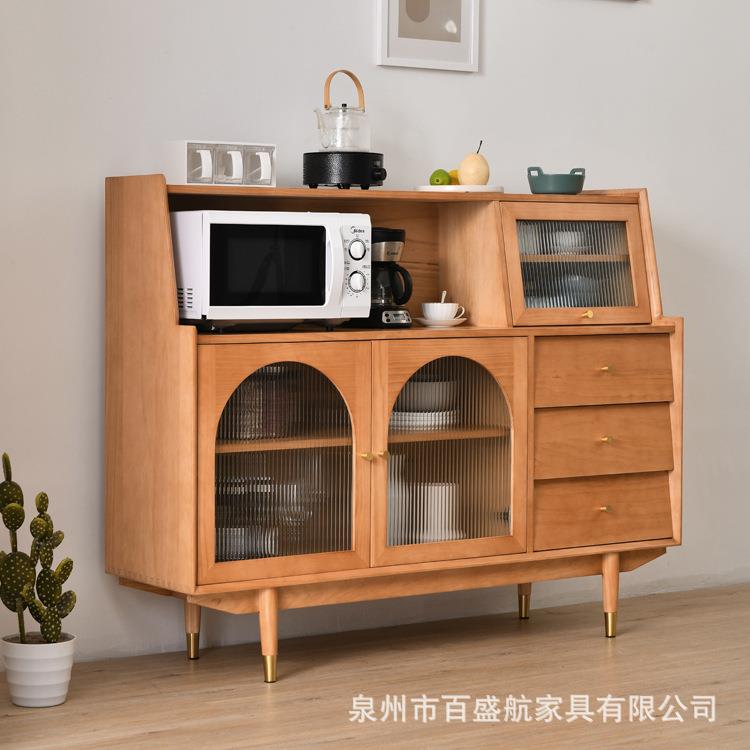 北欧实木餐边柜小户型家用客厅简约收纳柜咖啡厅多功能玻璃储物柜