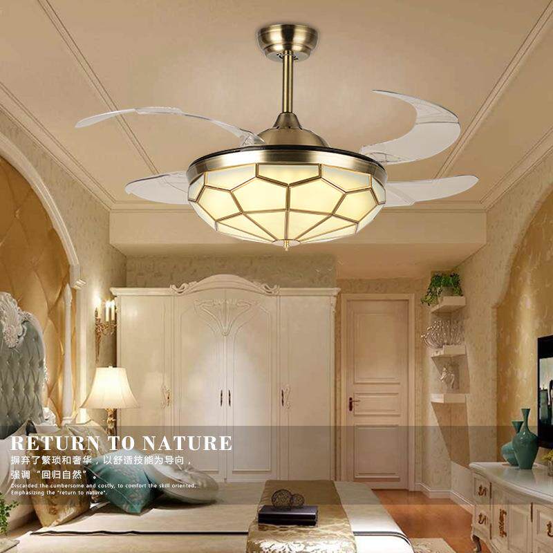 美式卧室LED隐形吊扇灯现代简约餐厅带电风扇吊灯欧式客厅风扇灯