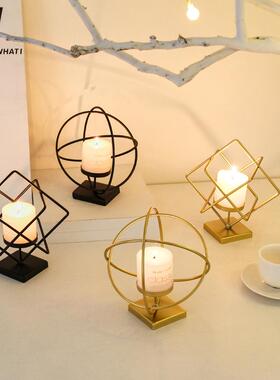 北欧创意铁艺烛台摆件餐厅桌面氛围感装饰品餐桌浪漫烛光晚餐道具