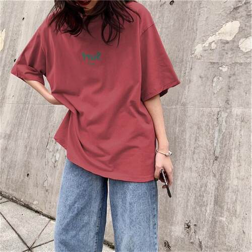 短袖t母恤女新款225夏季简约字印花宽松0韩版学生上衣大码女装潮