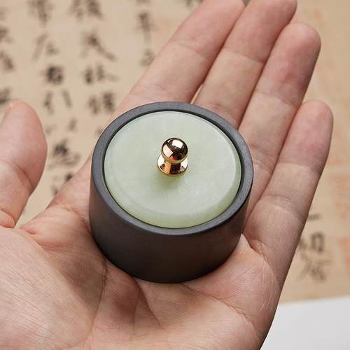 高档书法小楷专池用玉石带盖砚台原石小墨罐墨迷不干能墨精品墨盒