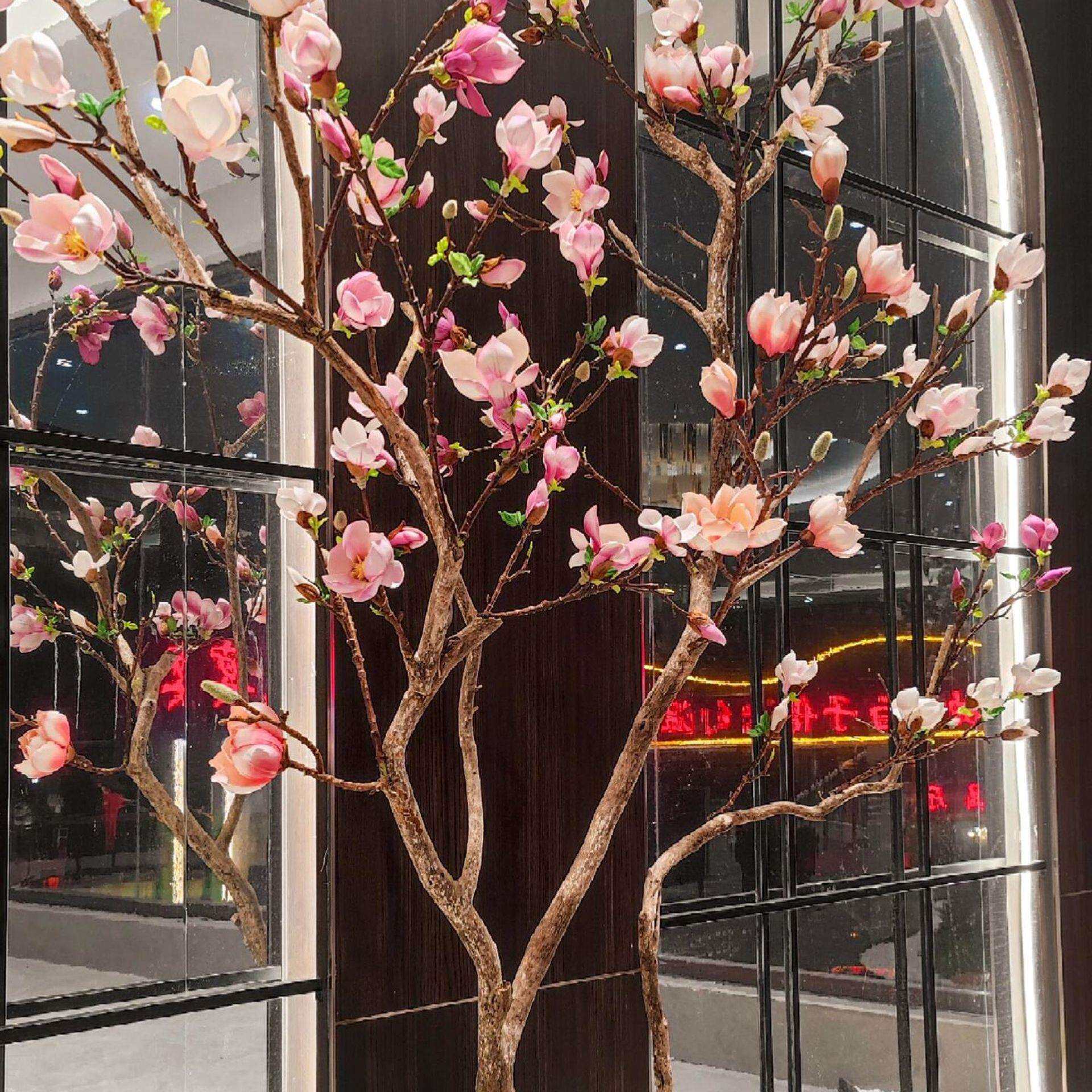 仿真玉兰花树大型落地橱窗装饰花艺软装假树室内商场摄影摆件