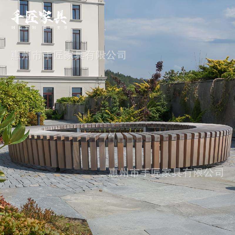 实木切片树池坐凳圆形户外广场酒店架空层别墅花园景观花坛树池椅