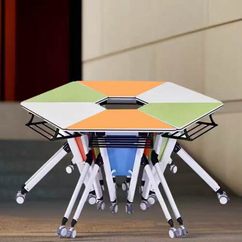 六边形折叠培训组合可移动多功能梯形长条拼接会议桌智慧教师桌椅