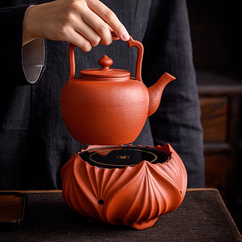 陶壶煮茶家用电陶炉原矿红泥砂铫测把提梁壶薄胎手工烧水壶可明火