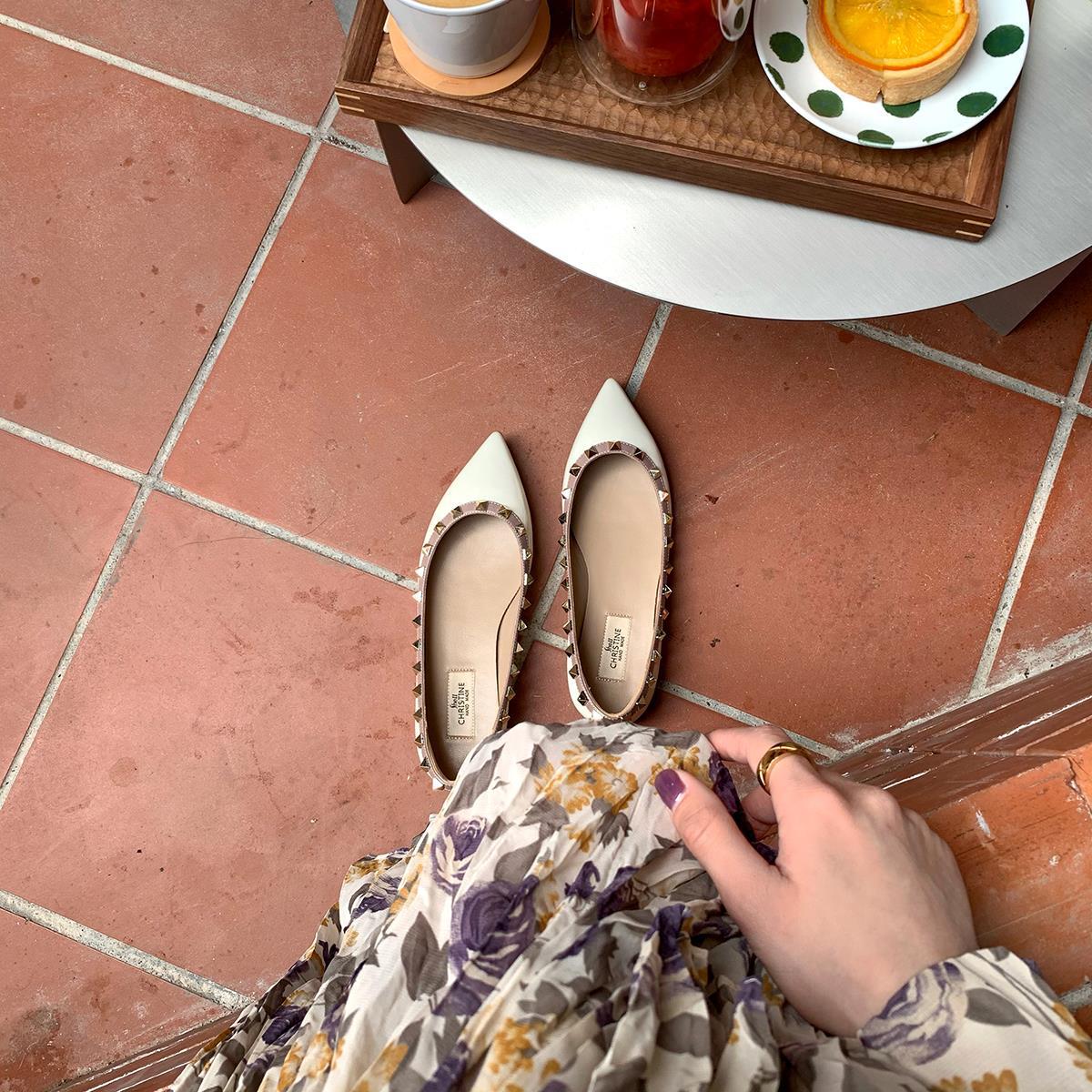 【sheii苏茵茵】口碑系列哟~气质仙女风尖头浅口铆钉平底鞋女单鞋