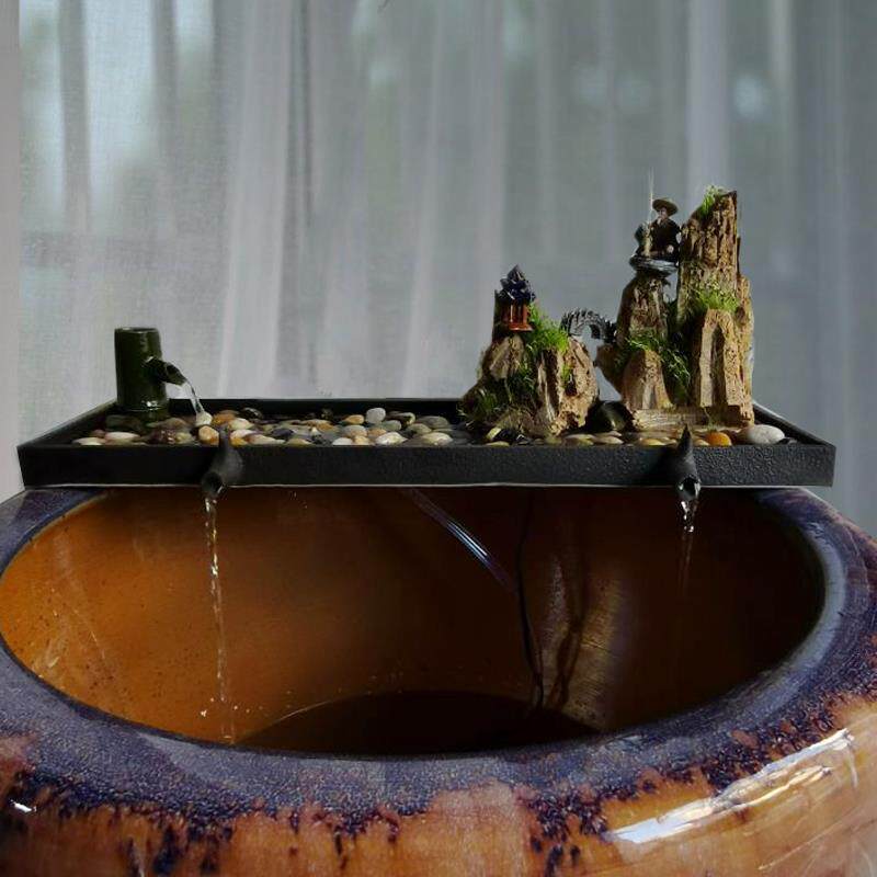 陶瓷流水鱼缸摆件 水循环过滤装饰摆件 中式陶瓷鱼缸配件